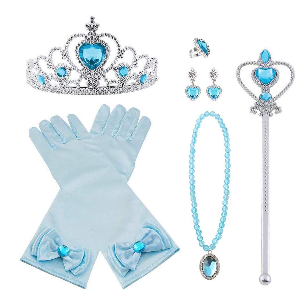 Kids Princess Light Kids Cosplay Luxury Set Heart Magic [YITING] Dress, Blue, Costume, 7-Piece (Princess Dress, Tiara, Wand, Gloves, Necklace, Ring,