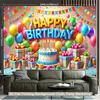 2D Flach 1 Stück Happy Birthday Hintergrund Banner Ballons Konfetti Kerzen Kuchen - Party Dekoration - Für Zuhause Kein Strom Benötigt 2D Flach