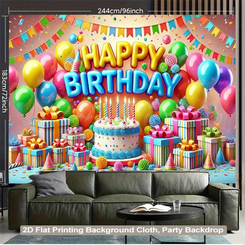 2D Flach 1 Stück Happy Birthday Hintergrund Banner Ballons Konfetti Kerzen Kuchen - Party Dekoration - Für Zuhause Kein Strom Benötigt 2D Flach
