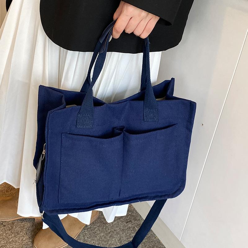 Large Capacity Commuting Tote Bag New Niche Canvas Bag Women's Retro One-shoulder Handbag Simple Crossbody Bag