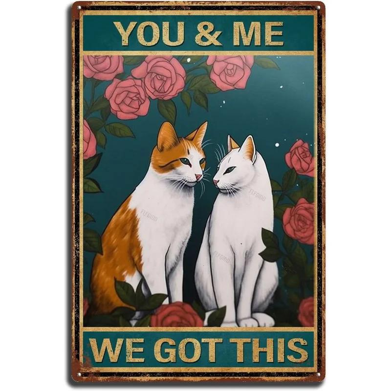 

Couple Cat Metal Tin Sign Hotel Lobby Decoration Background Picture Bar Club Poster Home Living Room Wall Decor Animal Plaque 20x30cm