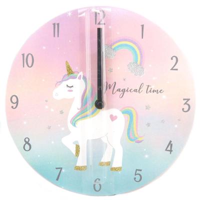 [P6248] - Wooden Clock 'Licorne My Unicorn' Pink (Magical Time) - 25 Cm