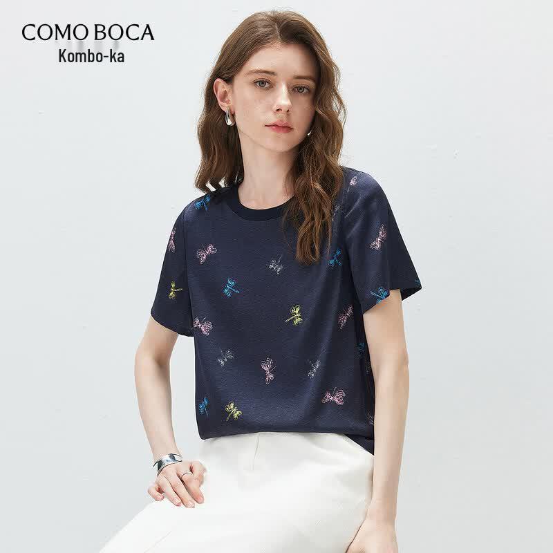 Kemeng Boka Women s Relaxed Fit Mulberry Silk Blend Printed T-Shirt S