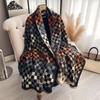 Korean Version Plaid Camellia Fashion Decoration Medium And Long Imitation Cashmere Women'S Thermal Scarf Air Conditioner Shawl