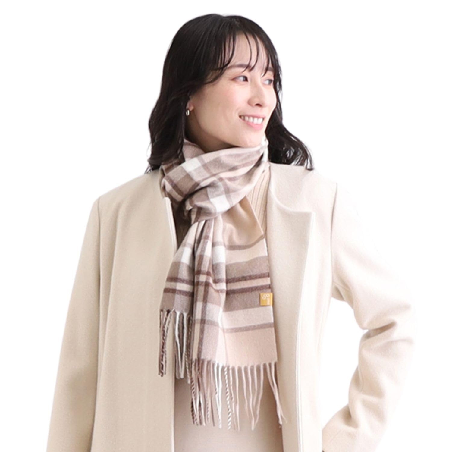 

miel Washable Cashmere Scarf Stole for Thick Width Length Cold Cashmere Beige [Moonbat] 100% Women, Cashmere, Plain, 30cm, 190cm, Protection, Winter, бежевий