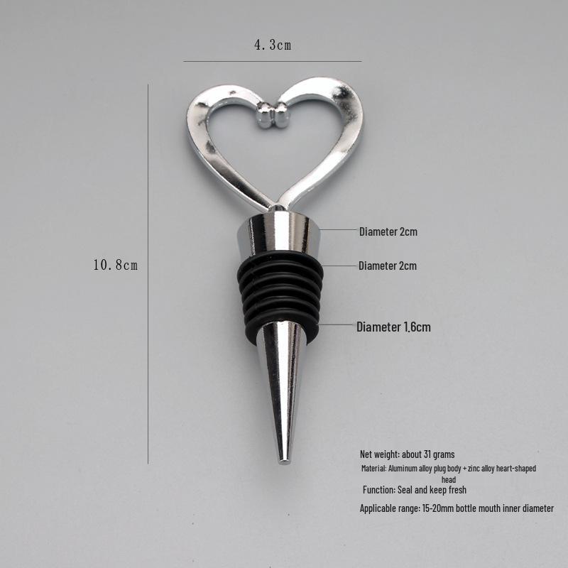 Heart-Shaped Red Wine Stopper - Alloy Seal for Bottles, Ideal for Weddings, Bars, and Hotels.