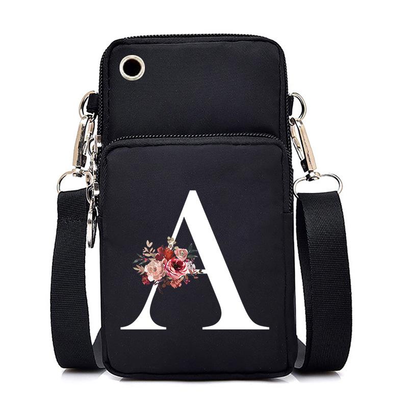 New Letter-printed Black Oblique Span Bag, Mobile Phone Bag, Light To Carry, Vertical Length and Width Change Bag