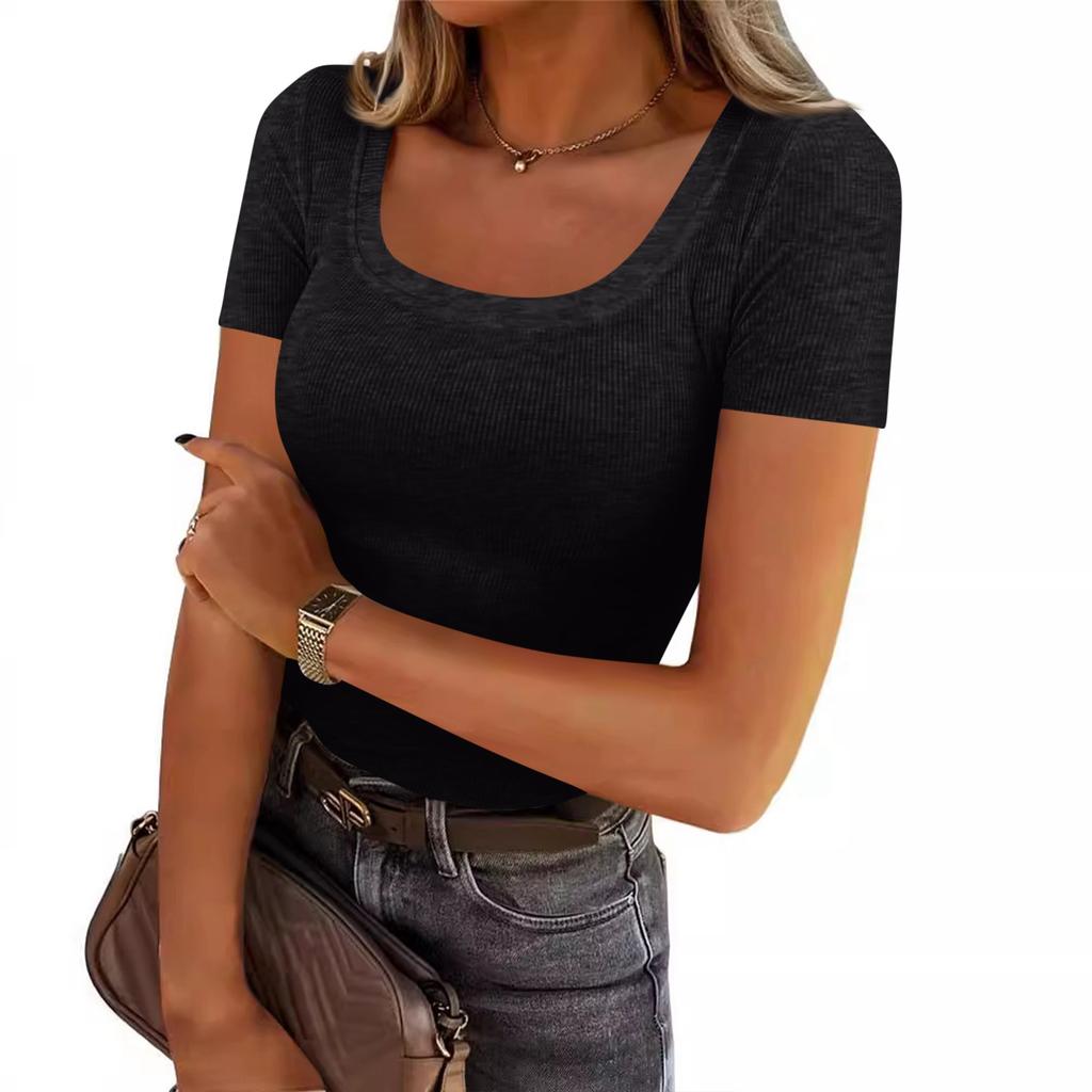 Women Tops Basic Tees Trendy Short Sleeve Shirts Casual Fitted Ribbed Tops