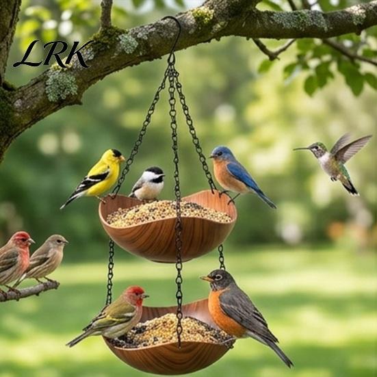 Wind Resistant Bird Feeder Outdoor Feeder, Garden Hanging 1 or 2 Decorative Bowls Backyard for Wild Birds Patio Porch Decor Food And Water