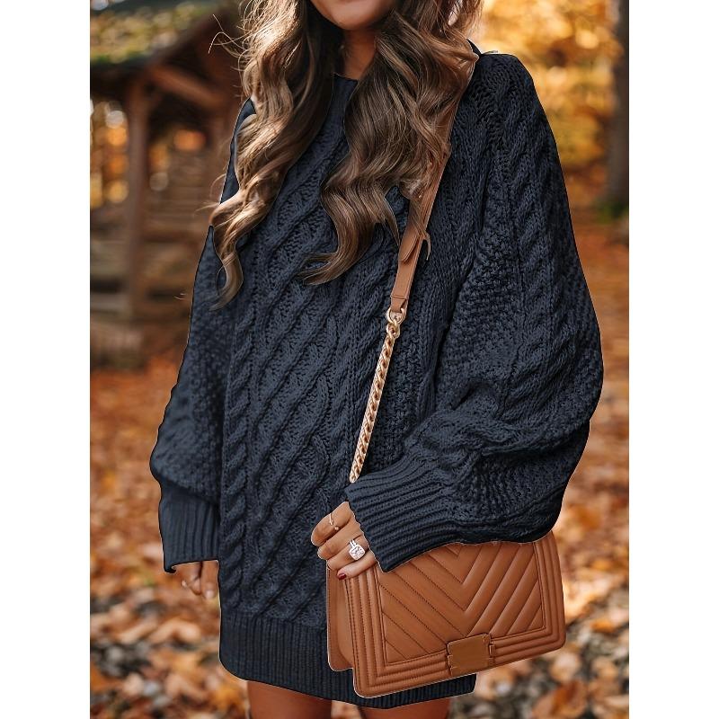 Women's Sweater Dress, Women's Long Sleeve Crew Neck Textured Knitted Dresss