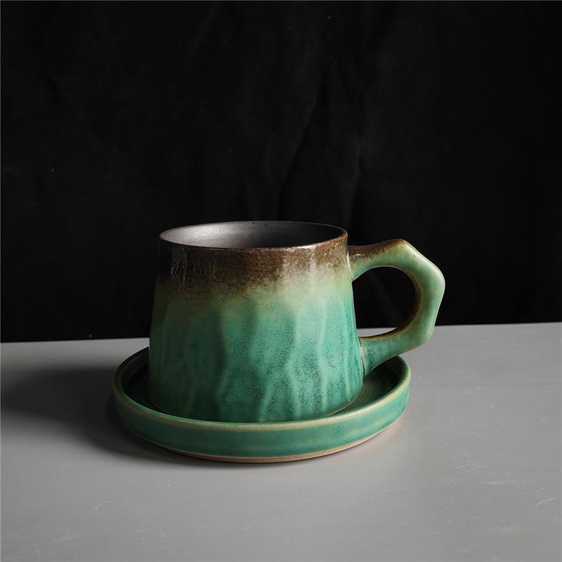 Retro Ceramic Coffee Cup And Saucer Set Creative Souvenir Cup Afternoon Tea Mug Coarse Pottery Coffee Cup