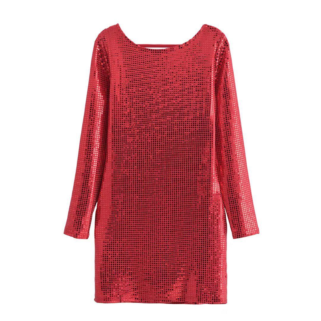 

Весна 2025 Женское облегающее платье в европейском и американском стиле с открытой спиной и стильным дизайном с горячей фиксацией Medium красный