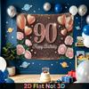 Red 90th Floral Birthday Backdrop 1pc - Polyester Party Decor