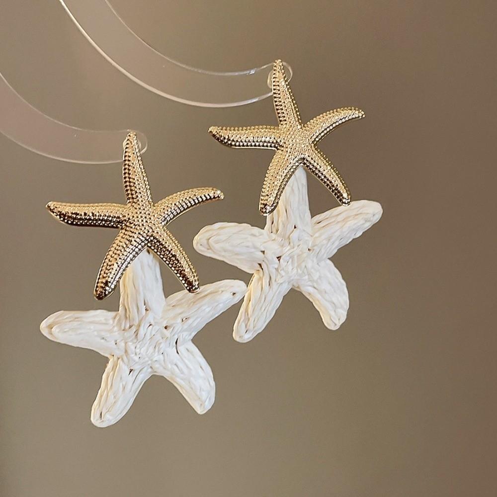 Elegant Starfish Ear Pendant Raffia Grass Star Dangle Earrings Unique Starfish Earrings  Festival