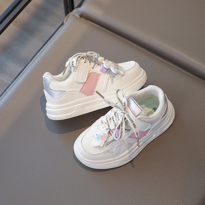 Spring 2026 Girls' Princess Sports Shoes - Lightweight, Breathable White Cartoon Leather Sneakers
