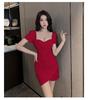 Sexy Mini Bust Cabaret Short Beautiful Bodycon Dress Wine [SDSXZWG] Dress, Body-Shaping, Tight, Sleeves, Neckline, (S, Red)