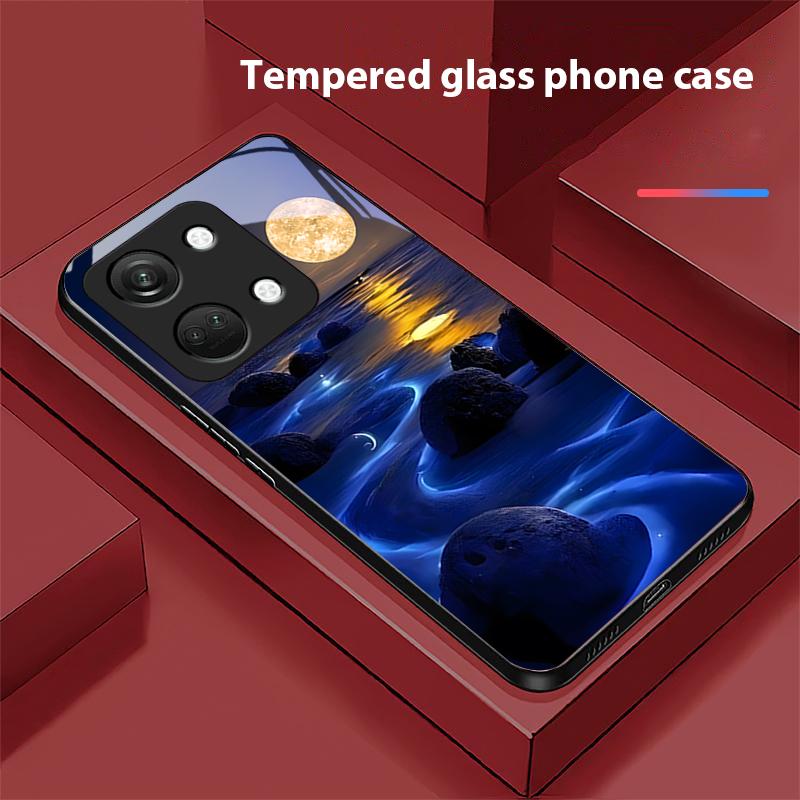 Świecący Kamień Światło Dla OnePlus Nord 3 5 6T 7 Pro 8 12 10T Reno8 Lite 5G 10R Nord N30 Twarda Skorupa Szkło Hartowane Etui na Telefon Czarny