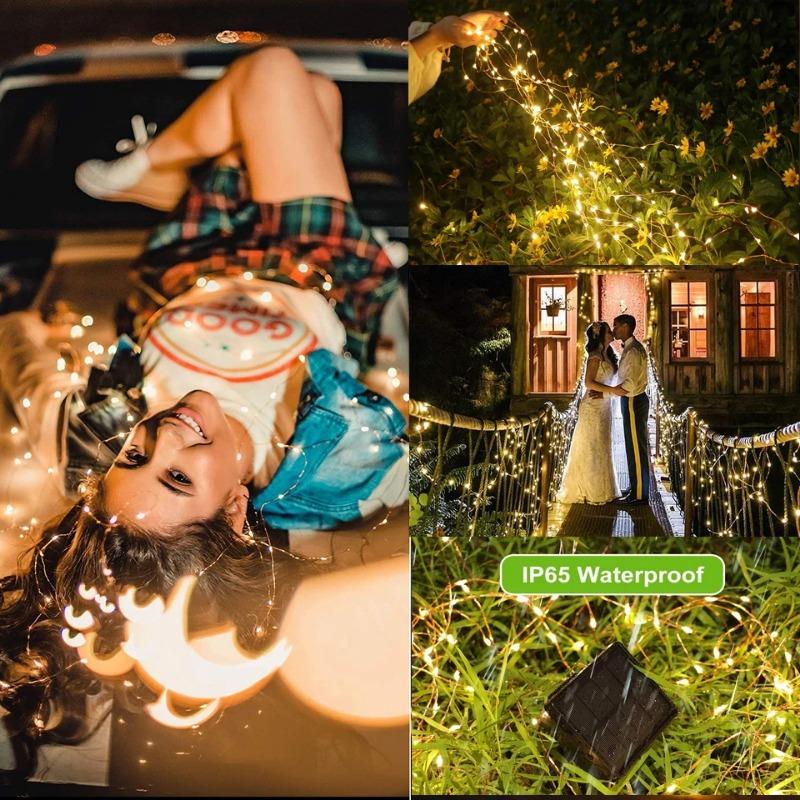 32m/22m/12m/7m Solcelle LED Lys Utendørs Festonglampe Hage Lyslenke Vanntett Julekrans Gårdsplassdekorasjon