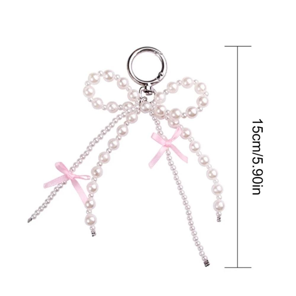 Sweet Bowknot Keychain Pearl Beads Bag Charm Fashion Ribbon Key Chain