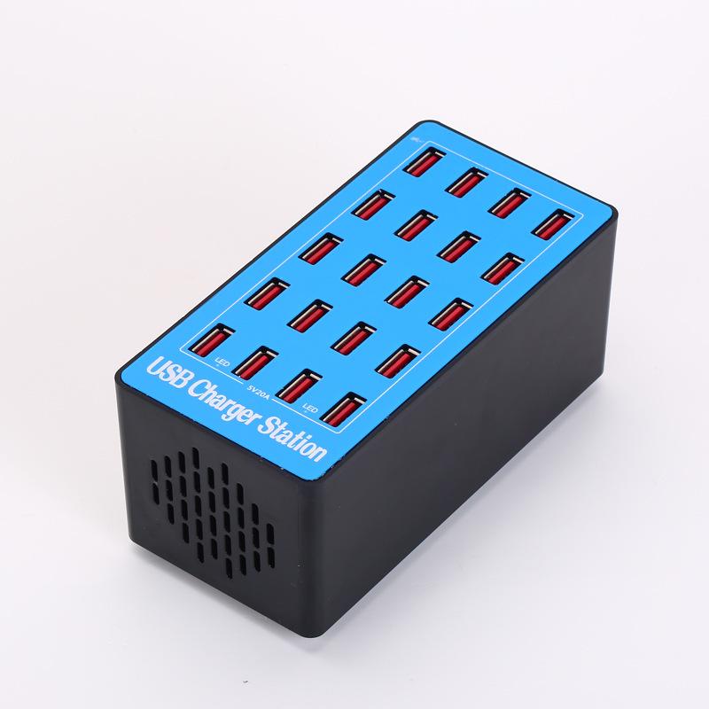 CE Certified 20-Port 100W Multi-USB Desktop Charger (ROHS, FCC, EU/US/UK/AU Specs)