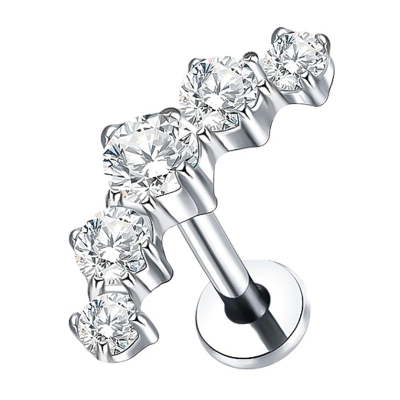 

2 шт. Титановые серьги-кластеры с 5 цирконами, 16G, для пирсинга Дэйт, Хеликс, Трагус, Хрящ, Мочка уха, Лабрет с плоской задней частью, Ювелирные изделия