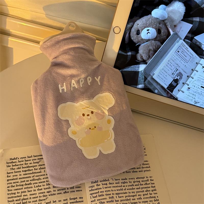Cartoon Plush Hot Water Bottle with Thickened Cover - Winter Belly and Hand Warmer