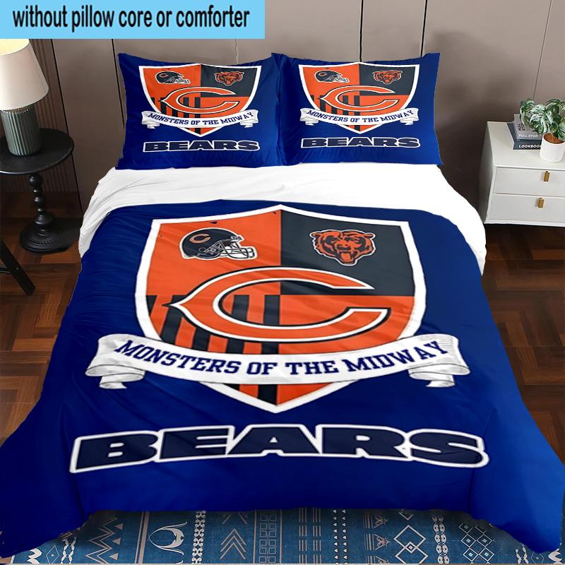 Set Biancheria da Letto 3 Pezzi Chicago Bears Stampa 2D (Include 1 Copripiumino + 2 Federe Senza Imbottitura), Decorazione camera da letto, Regalo ventilatore