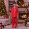 Christmas Parent-Child Matching Outfit with Stand Collar, Button Front and Festive Print