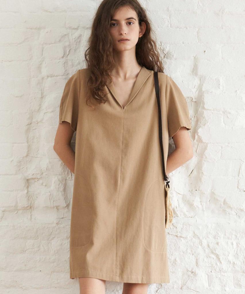 THERYE Puff Sleeve Collar Dress(Beige)