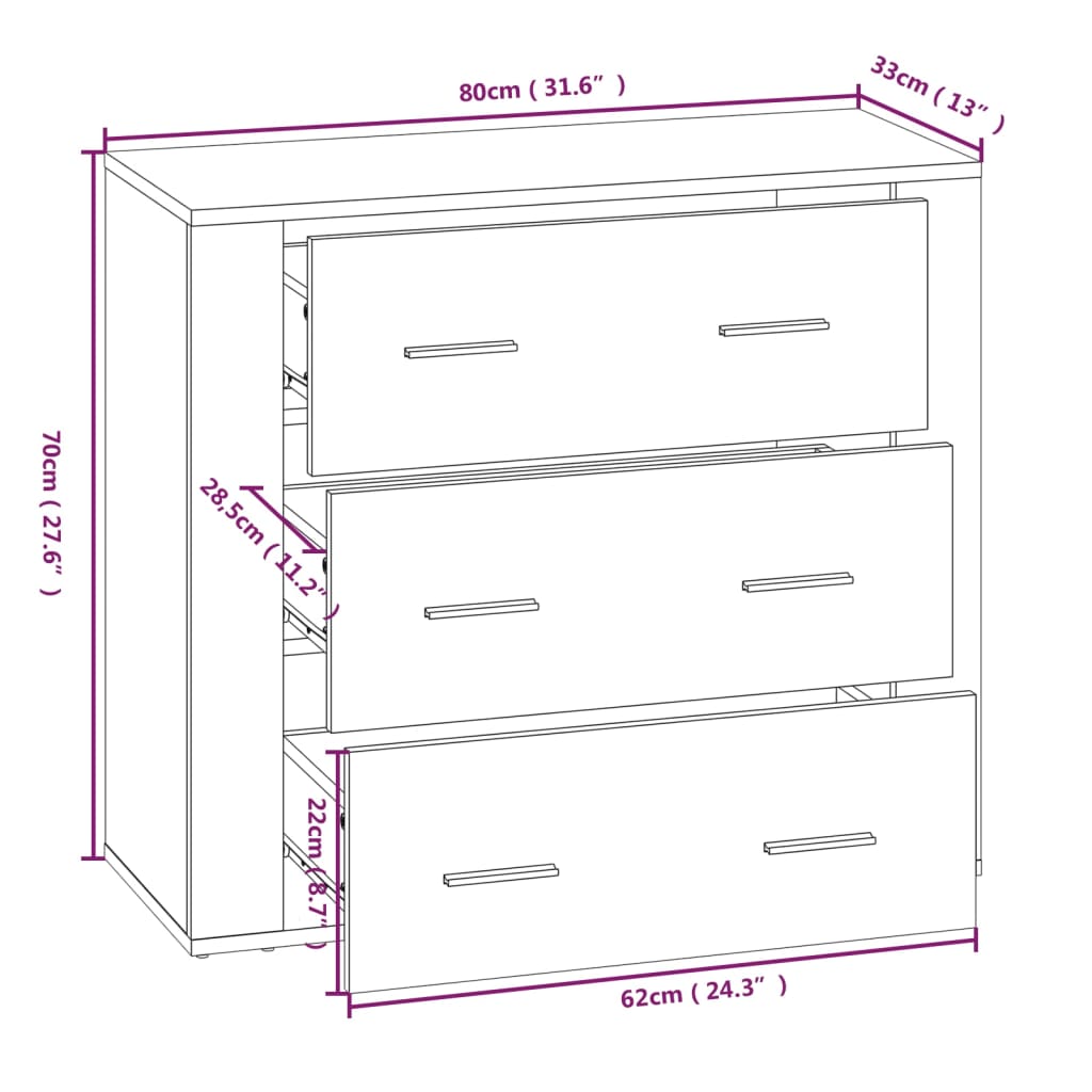 Sideboard Gray Sonoma 80 x 33 x 70 cm Particleboard