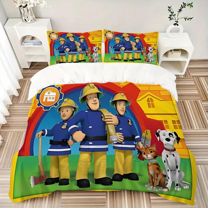 Fireman Sam'S Adventures Print 3Pcs Bedding Setduvet Cover With 2 Bedropillowcase Home Birthday Gift