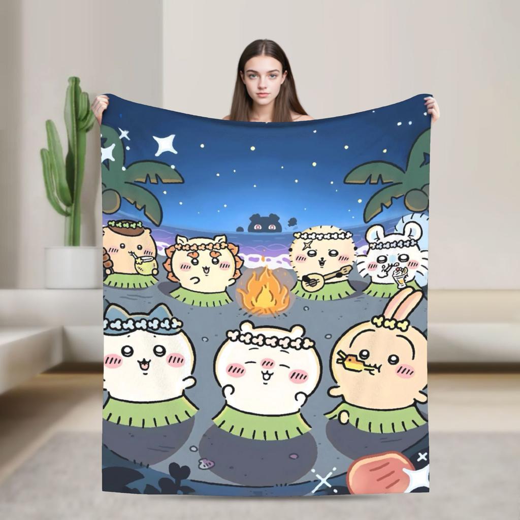Cute Kawaii C-ChiikawaS Cartoon Movie Blanket Camping Flannel Throw Blanket For Couch Bed Warm Soft Design Quality Bedspread