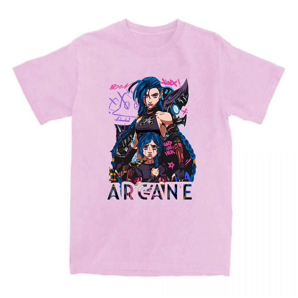 Game Jinx Arcane Tshirts Short Sleeve Summer Oneck Teeshirt Graphic Printing Clothes Hip Hop Streetwear Unisex Cotton Soft Tee