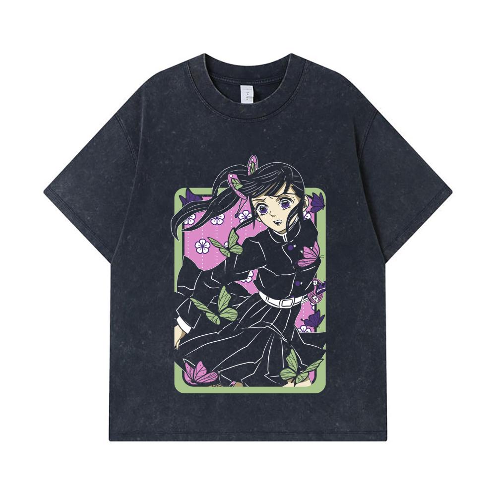 Koszulka z nadrukiem Kanao 275 GSM, 100% bawełny, z nadrukiem Demon Slayer V77, unisex, z grubej bawełny