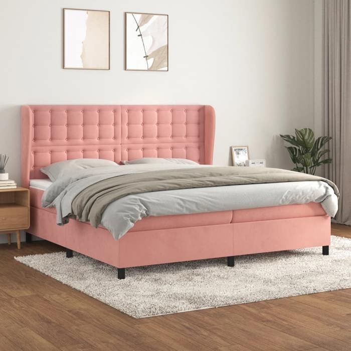 VidaXL Divan Bed with Mattress Pink 200x200 Cm Velvet - Model 3129476