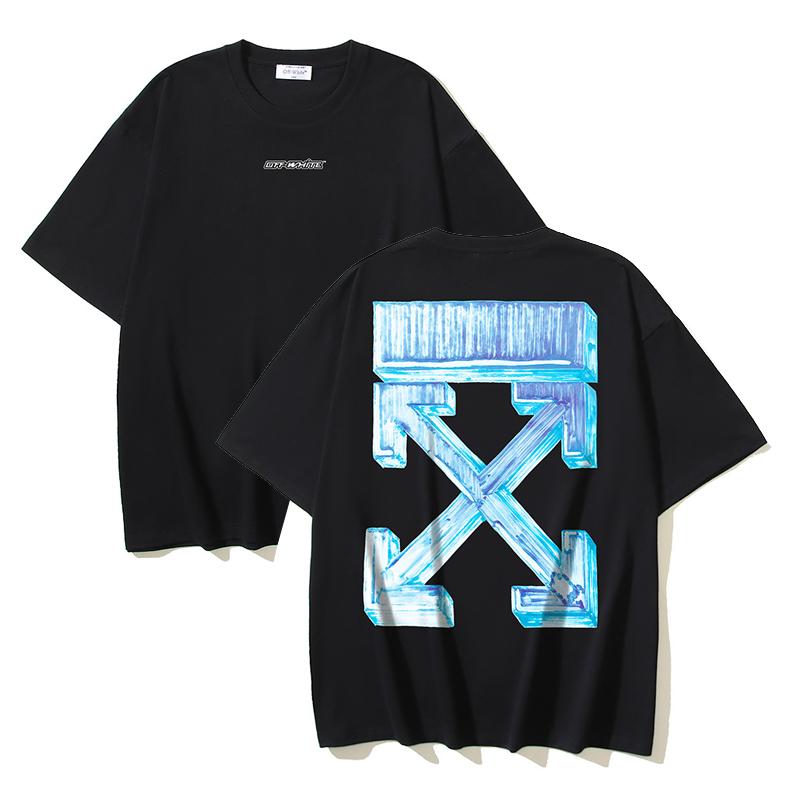 Off-White Wiosna/Lato 2025 Nowe OW Wzór Strzałki Graffiti 3D Bluza z Okrągłym Dekoltem z Krótkim Rękawem Męska i Damska