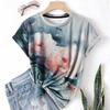 Fashion Women's Crew Neck Short Sleeve 3D Floral Color Printing Floral Short Sleeve Crew Neck T-Shirt