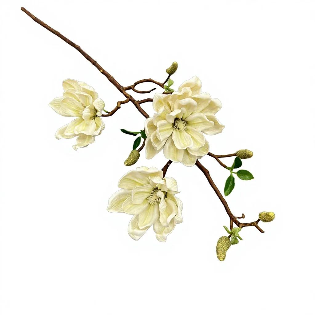 3pcs Artificial Magnolia Flower 3 Heads Large Magnolia Tree Branch for Wedding Home Decoration Outdoor Floral Arrangent