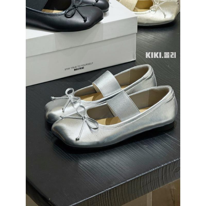 

Summer silver Mary Jane shoes new retro flat-bottomed niche design ballet flat-bottomed casual single shoes 39 срібний