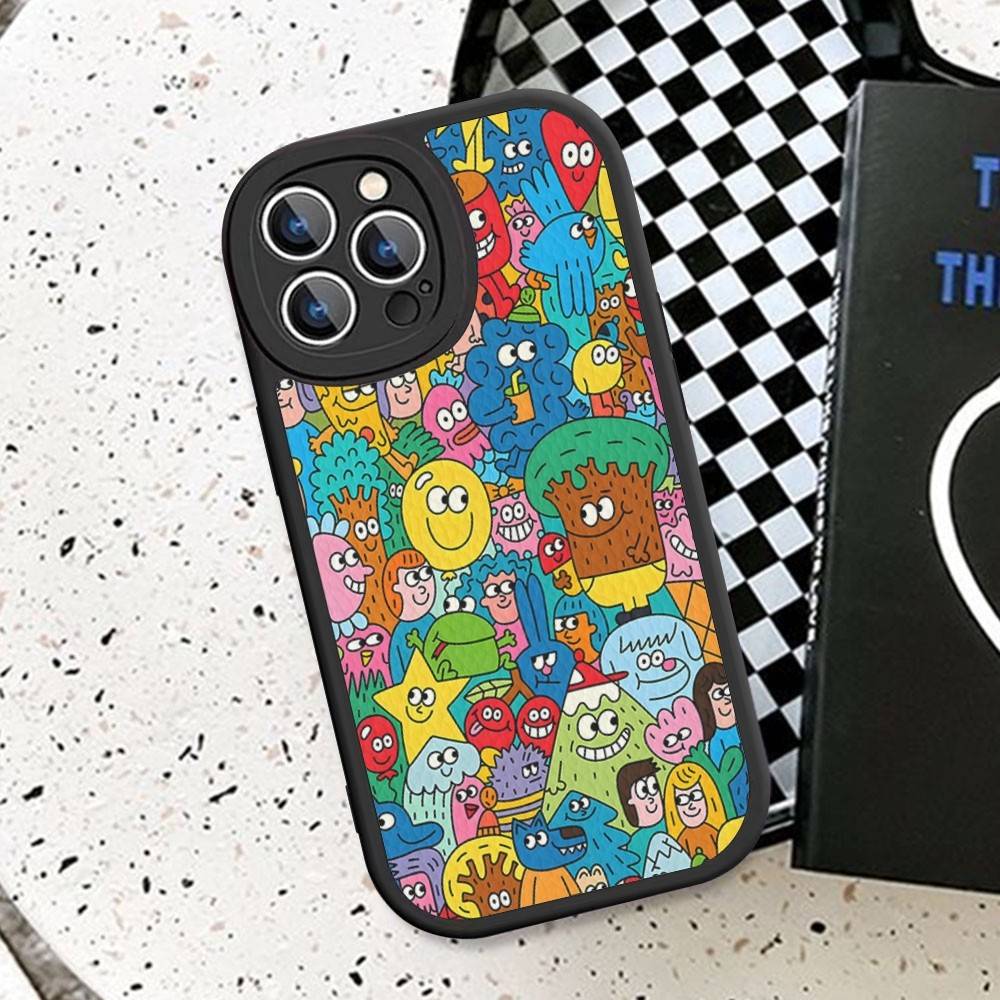 Cute Little Monster Phone Case Hard Leather For iPhone 16 15 14 13 12 Mini 11 14 Pro Max Xs X Xr 7 8 Plus Fundas