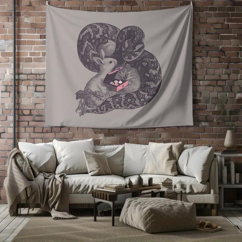 Rabbit and Snake Tapestry Forest Wall Decor Gothic Vintage Art Tapestry Witchy Home Decor Dark Academia Aesthetic Room Hanging