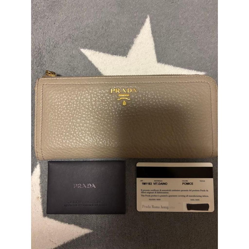 Used PRADA Vitello Daino L-shaped zipper long wallet, greige