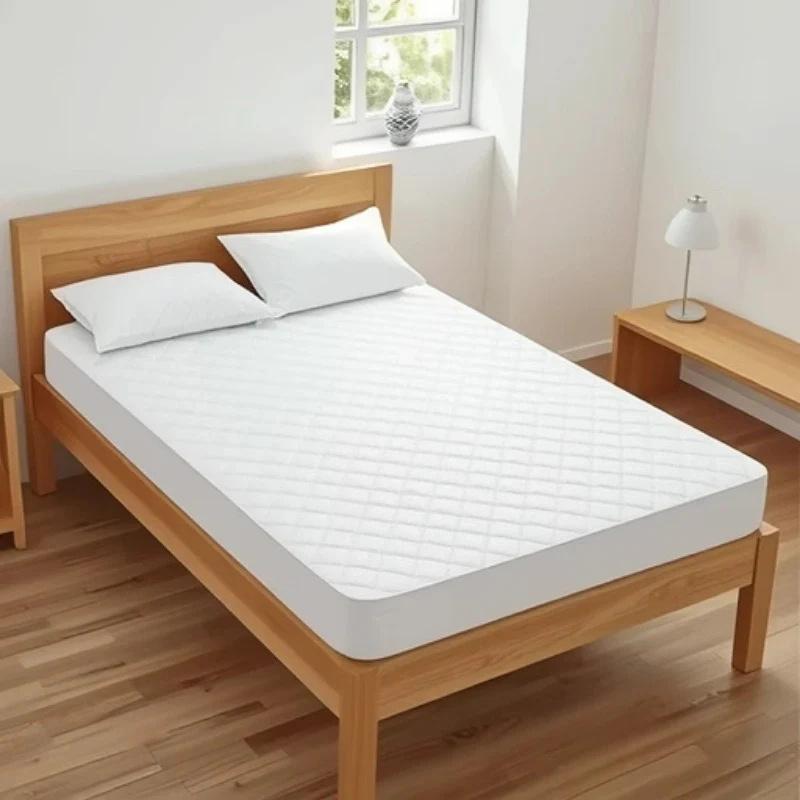 Waterproof Quilted Fitted Sheet Soft Solid Color Mattress Cover for All Seasons Non Slip Mat with Elastic Band