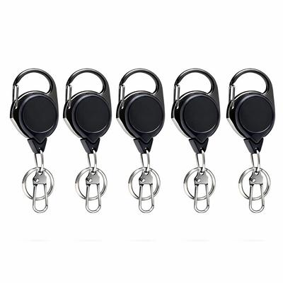 TUNUKE Reel Carabiner Extendable Up To Compact and Lightweight Keychain, Style, Pin-on Reel, 70cm, (5 Black)