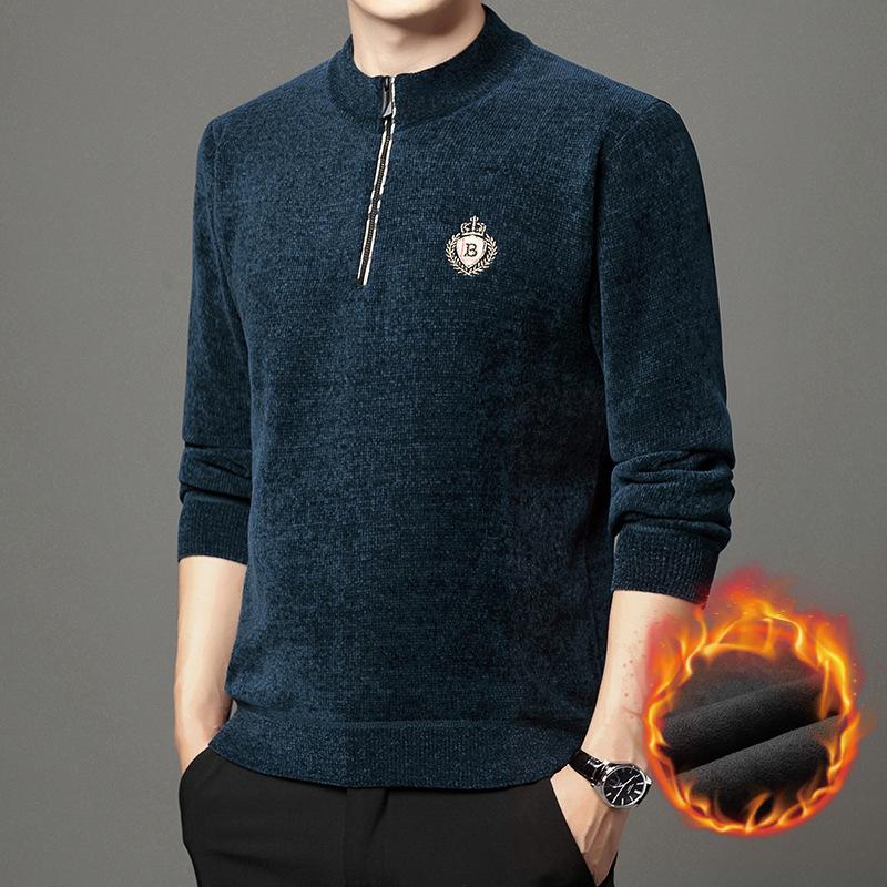 Zipper Collar Men's Knitwear Winter Fashion Trendy Thickening Thermal Base Sweater