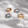 Waterproof Stainless Steel CZ Huggie Earrings 18K Gold Plated Three Stone Colorful Cubic Zirconia Hoop Earrings for Women