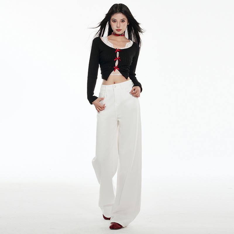 Women White High Waist Wide Leg Jeans Straight Loose Casual Denim Pants Two Length Design Spring Daily Commute Trousers 2026 New Style