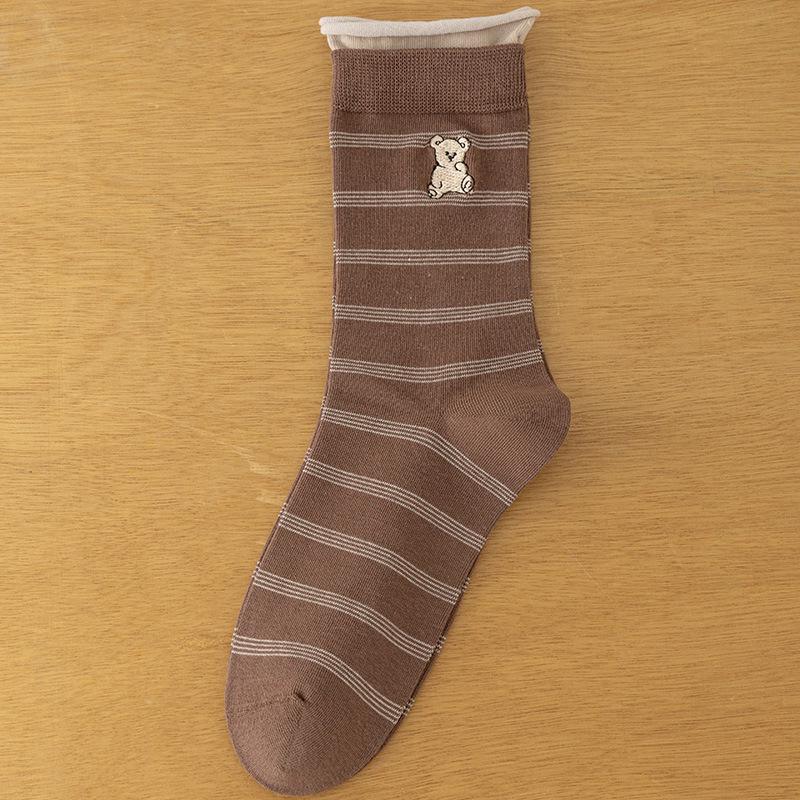 25 New Korean Style Cartoon Embroidery Lace Ruffle Mid-Calf Socks for Women - Autumn/Winter Collection