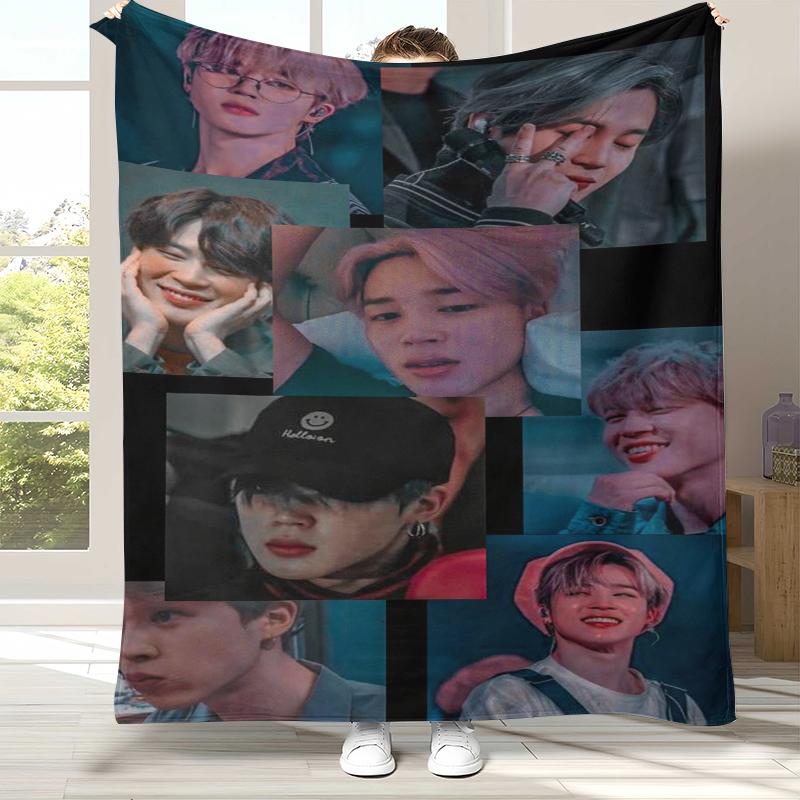 Jimin Kpop B-BTS Star Flannel Blanket,Ultra Soft Warm Plush Throw for Home Bedroom Bed Sofa Cover Office Camping picnic gift