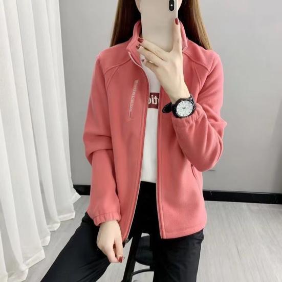 Jarní Zimní Dámská Bunda Stojáček Polární Fleece Zapínání na Zip Bunda Dlouhý Rukáv Jednobarevný Kardigan Udržuje Teplo Sportovní Svrchní Oblečení s Kapsami